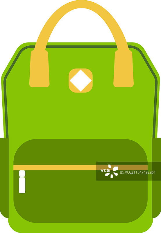 绿色背包，配有黄色手柄和拉链图片素材
