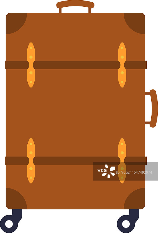 棕色复古行李箱，配有金色皮革带图片素材
