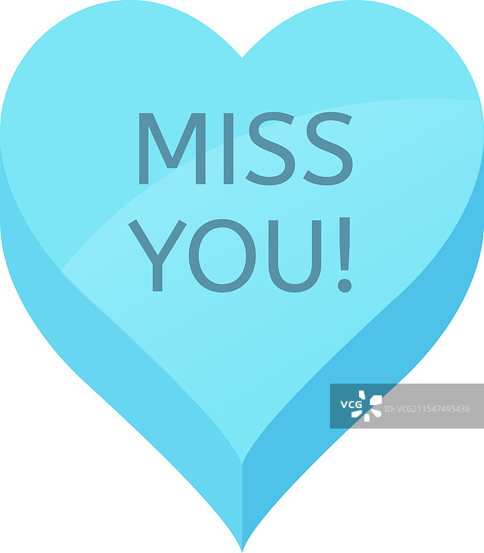 浅蓝色糖果心形，上面写着“想念”图片素材