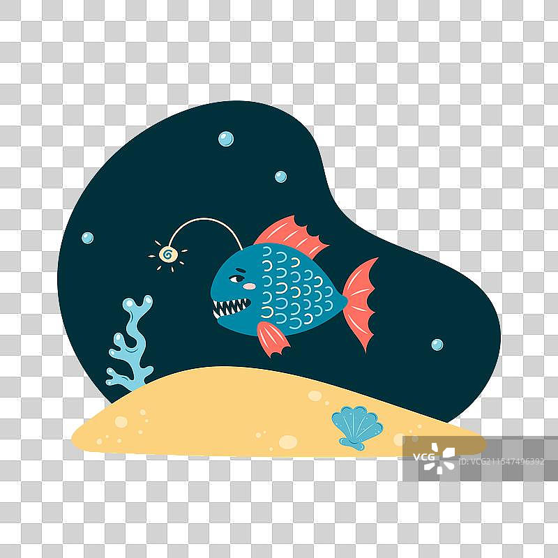 可爱的深海鱼角色在海底图片素材