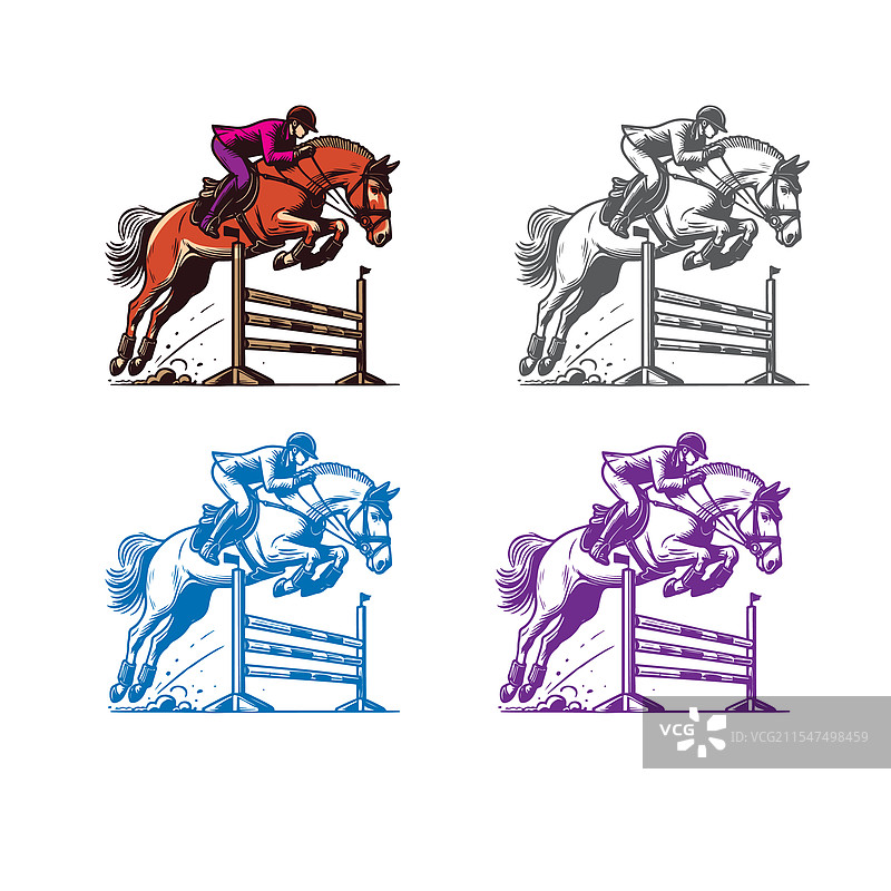骑马者在跳跃的马背上图片素材