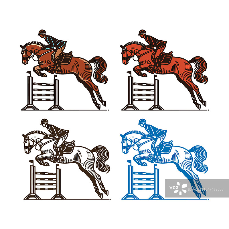 骑马者在跳跃的马背上图片素材