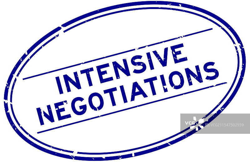 蓝色磨损风格的激烈谈判字样椭圆形图案图片素材