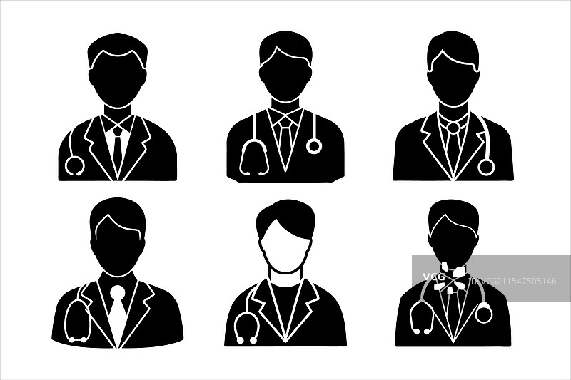 六个医生剪影图标用于医疗领域图片素材
