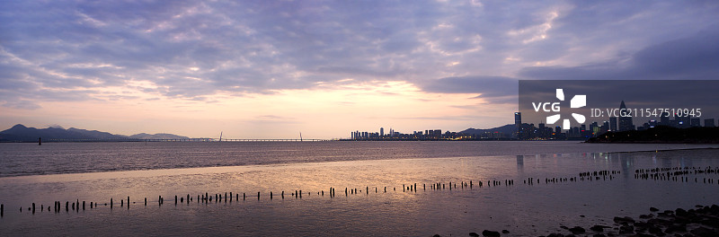 深圳湾晚霞全景图片素材