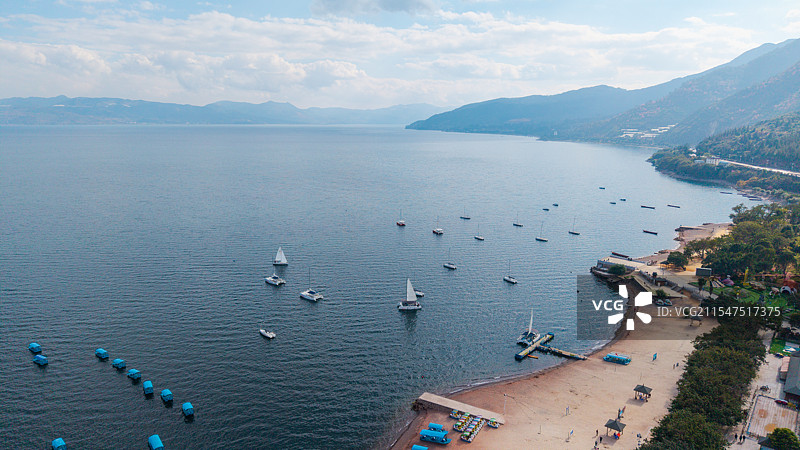 禄充风景区航拍（云南省玉溪市澄江市抚仙湖畔）图片素材