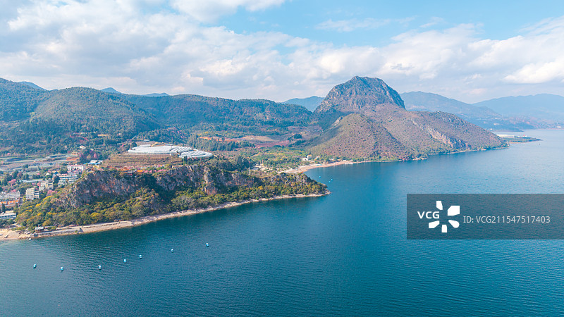 禄充风景区航拍（云南省玉溪市澄江市抚仙湖畔）图片素材