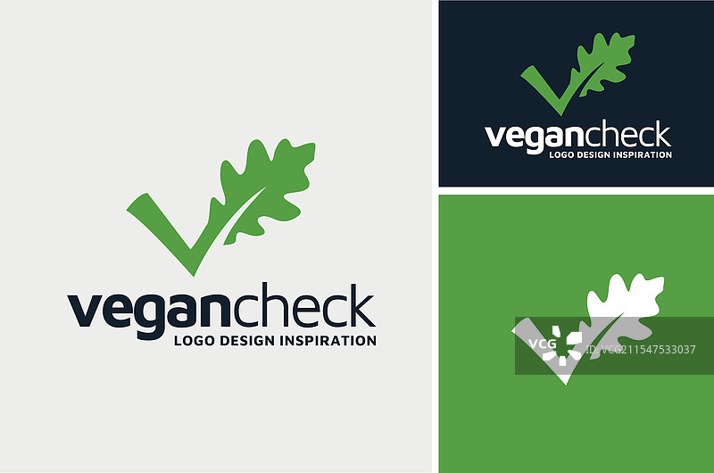 勾选标记叶子字母V素食蔬菜标志图片素材