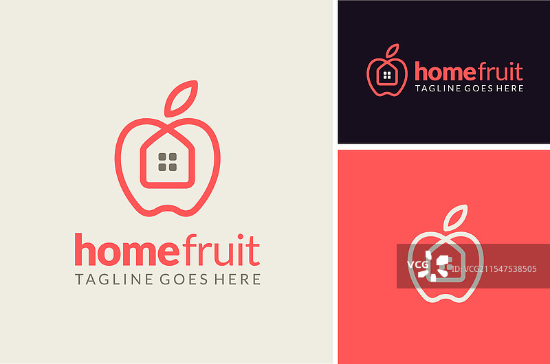水果市场商店标志：房子、苹果、李子、梨图片素材