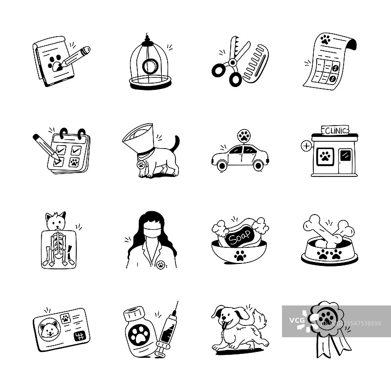 可爱的卡通宠物护理图标用于兽医诊所图片素材