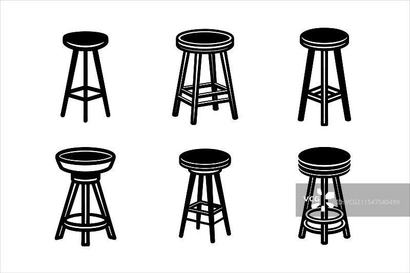 六个黑白条形凳图片素材