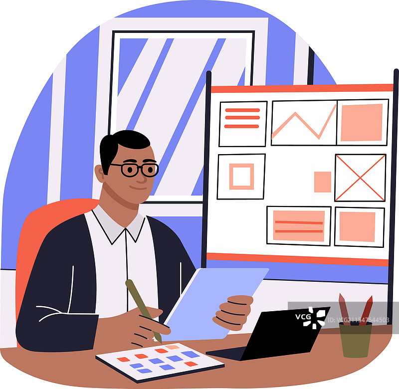 项目经理向团队提供反馈的扁平插图图片素材