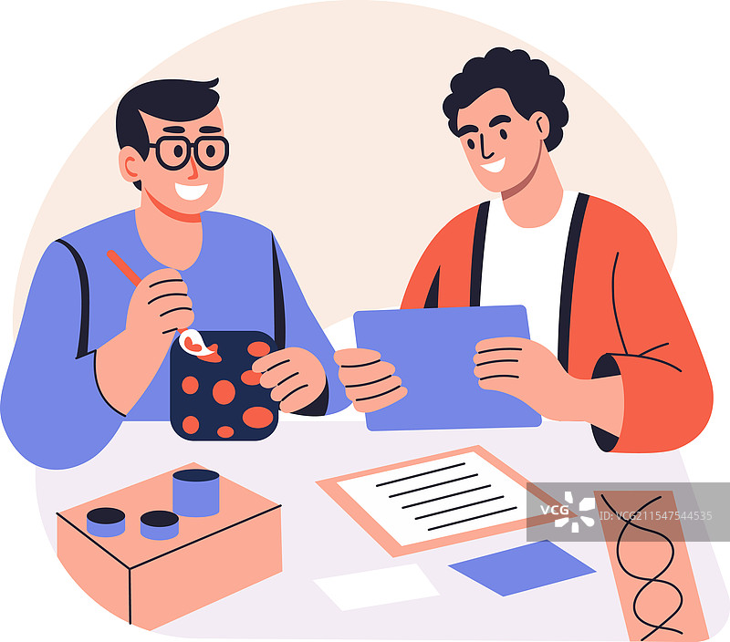 队友们在一起合作的扁平插图图片素材