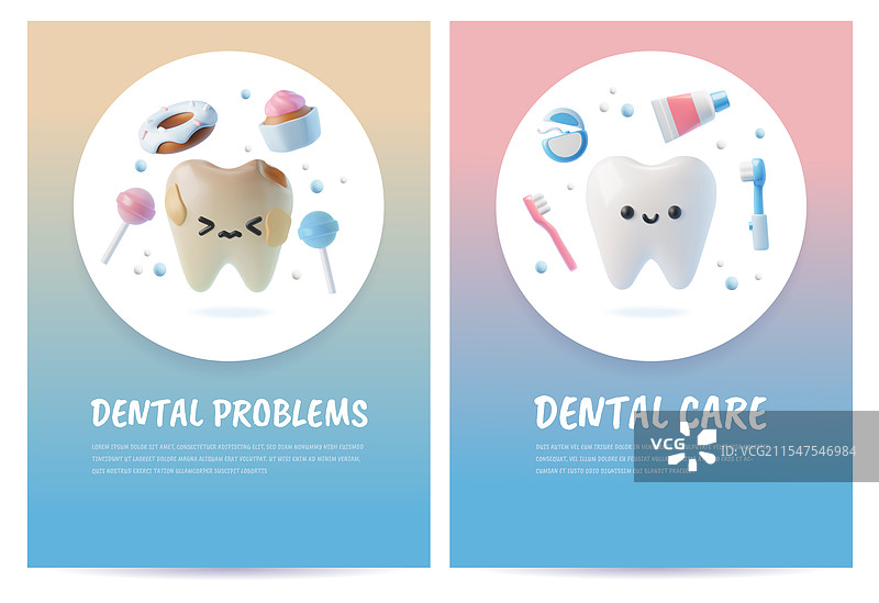 牙科护理与问题海报套件 3D图片素材