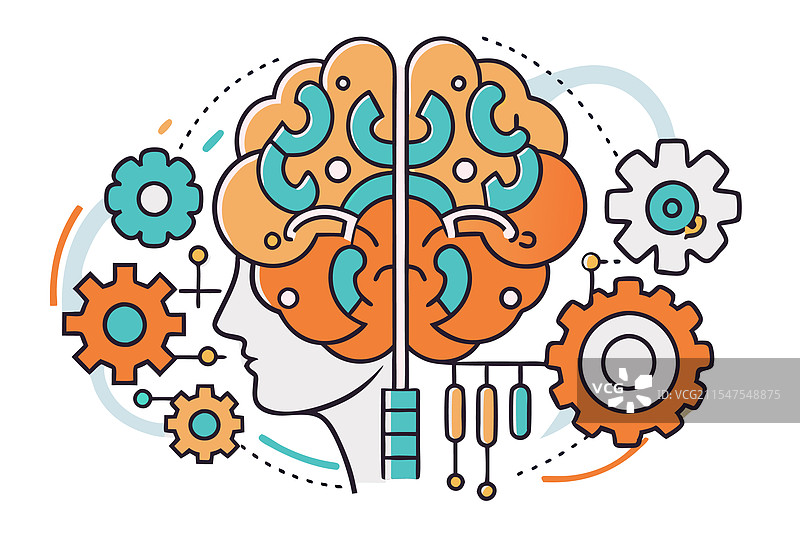 风格化的大脑与齿轮设计，代表着图片素材