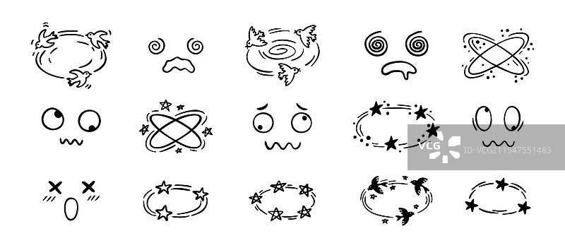 眩晕效果手绘涂鸦卡通套装图片素材