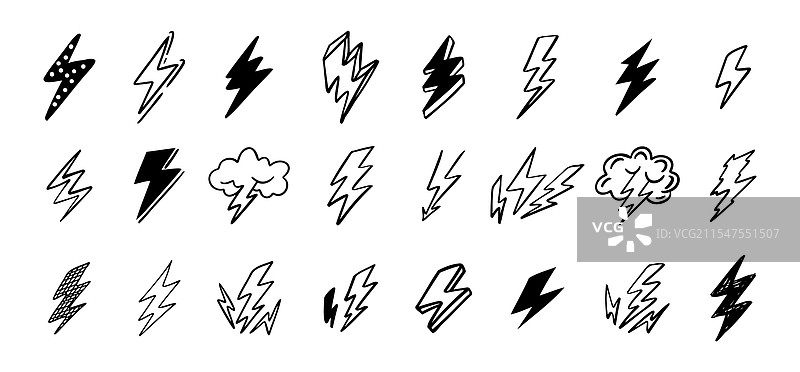 涂鸦风格的闪电线条艺术手绘图图片素材