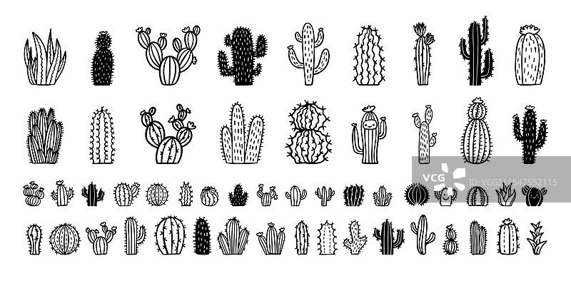 手绘仙人掌图标可爱涂鸦套装图片素材