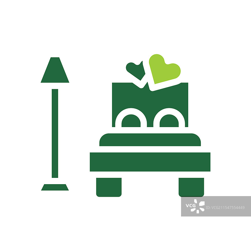 卧室图标，带有灯和心形，象征爱情的概念图片素材