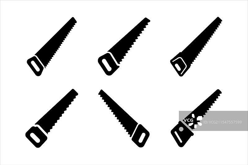 简单黑色锯子图标集，背景为白色图片素材