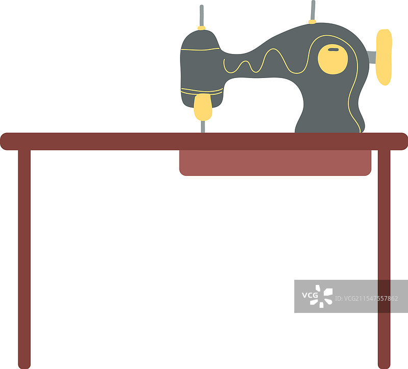 手绘缝纫机放在桌子上图片素材