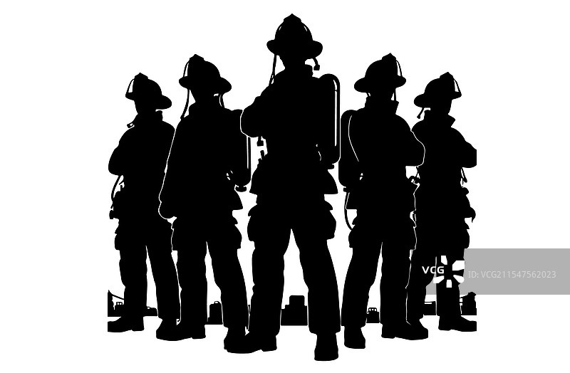 消防员团队剪影姿势图片素材