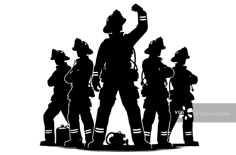 消防员团队剪影姿势图片素材