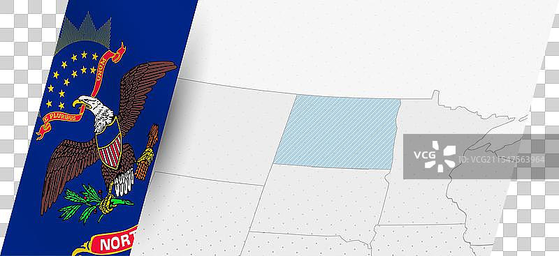 现代风格的北达科他州地图，带有州旗图片素材