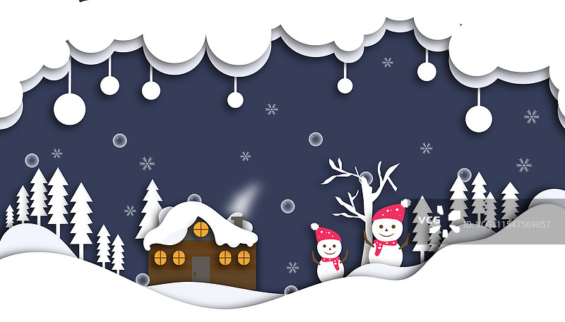 纸剪风蓝色冬季背景图片素材