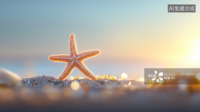 【AI数字艺术】金色沙滩上的海星图片素材