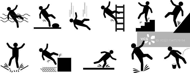 一组带有小人图标的警告符号图片素材