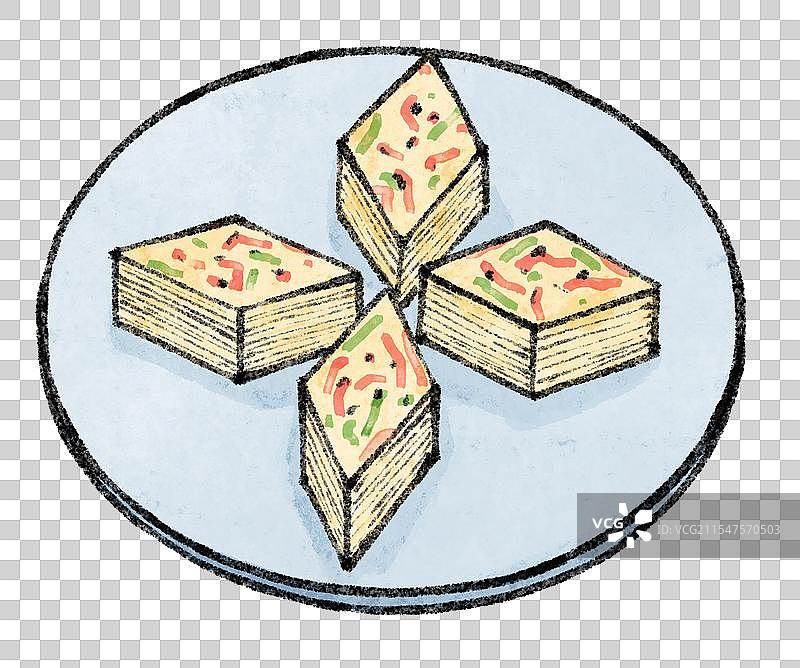 江苏扬州美食国风插画-千层油糕图片素材