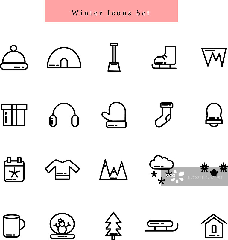 冬季线条艺术图标集图片素材