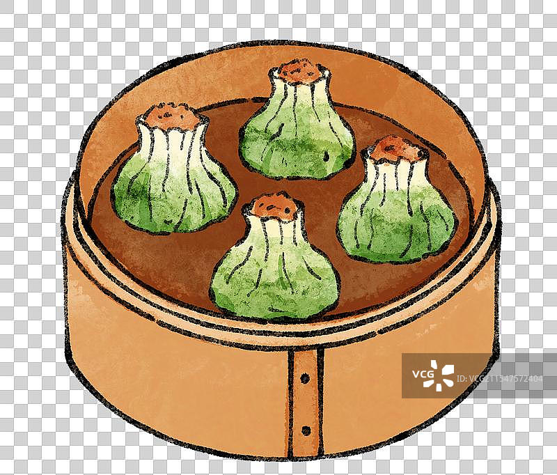 江苏扬州美食国风插画-翡翠烧麦图片素材