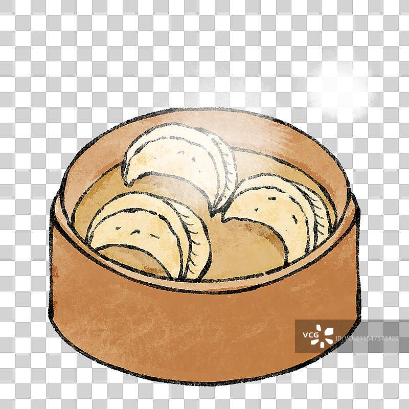 江苏扬州美食国风插画-月牙蒸饺图片素材