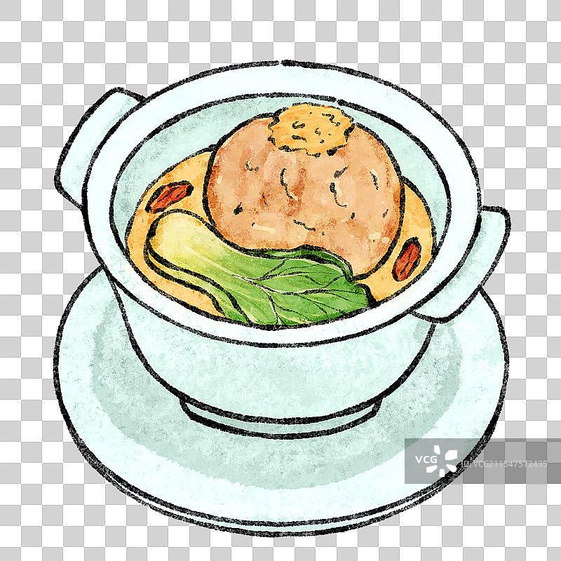 江苏扬州美食国风插画-蟹粉狮子头图片素材