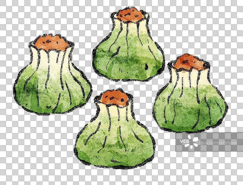 江苏扬州美食国风插画-翡翠烧麦图片素材