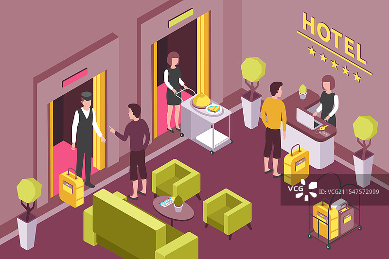 酒店室内等距构图图片素材