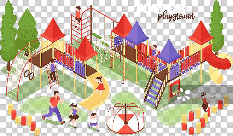 塔楼游乐场儿童组合图片素材