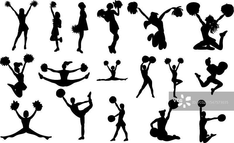 啦啦队员剪影套装，运动主题剪切图形图片素材