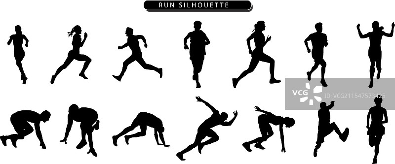 不同姿势的跑步剪影集合图片素材