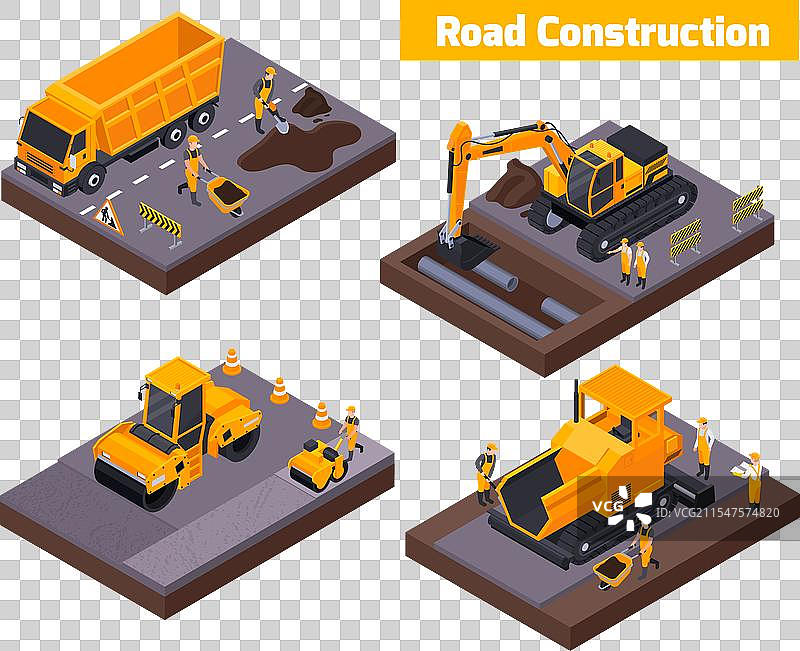道路施工等距图标集图片素材