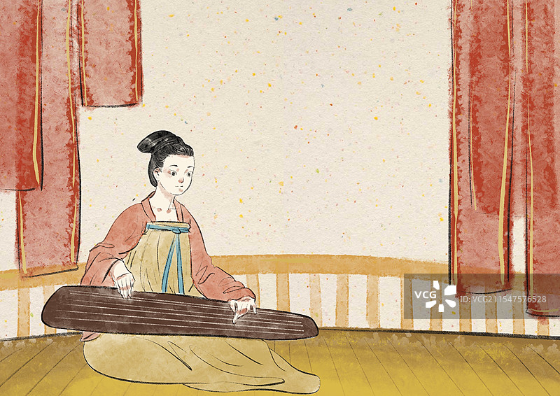 唐朝鼓乐插画图片素材
