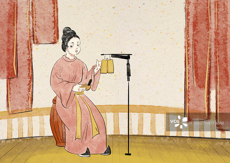 唐朝鼓乐插画图片素材