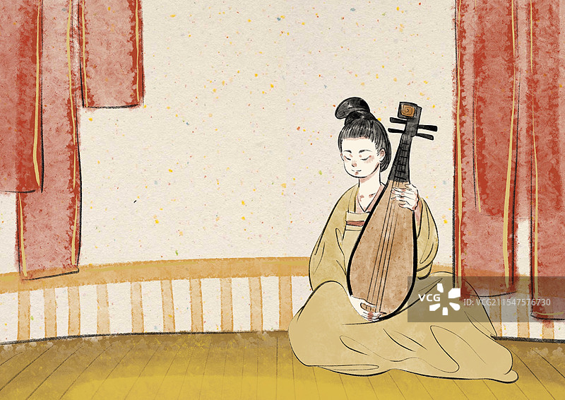唐朝鼓乐插画图片素材