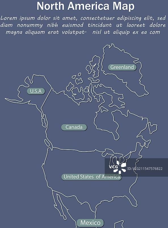 可打印的北美地图，带有国家名称图片素材
