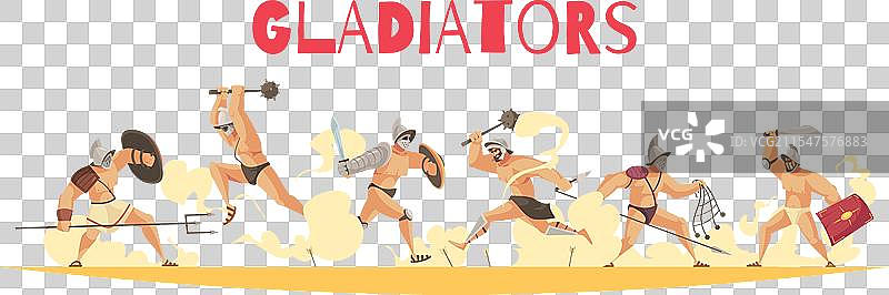 战斗的角斗士，手持剑、盾和矛图片素材