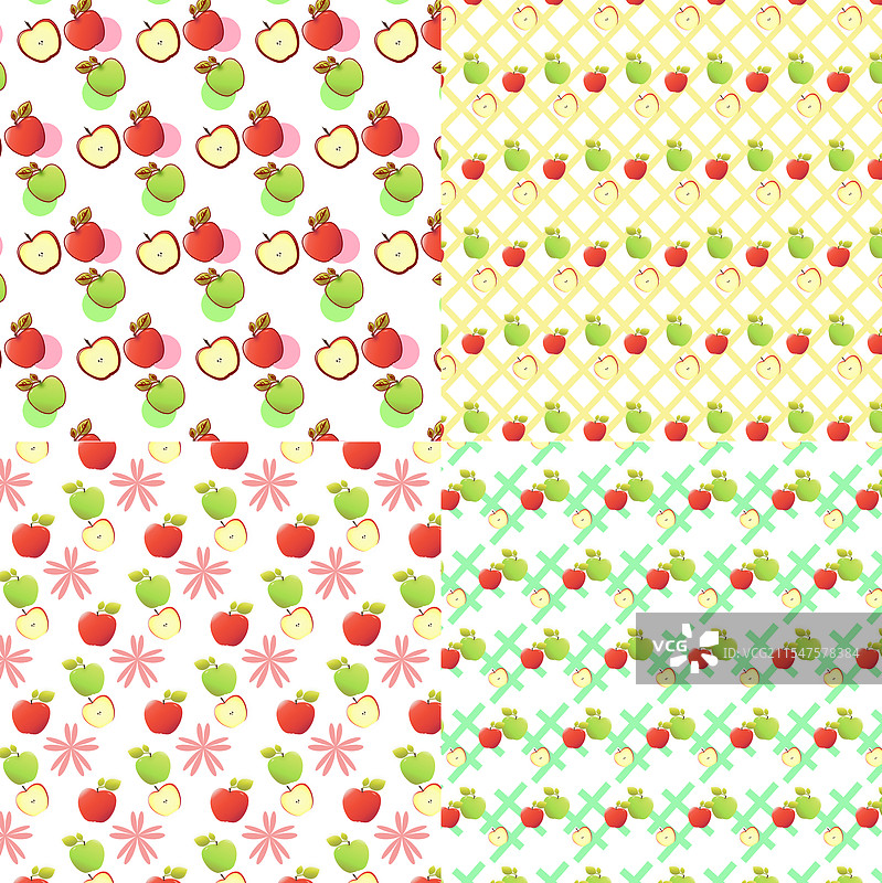 不同苹果图案的无缝图案集合图片素材