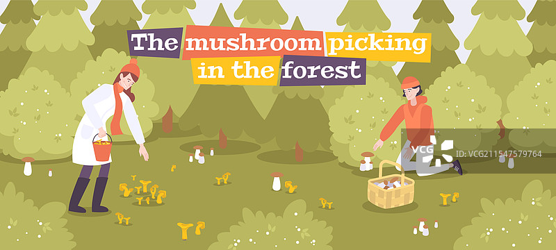 森林采蘑菇的构图图片素材