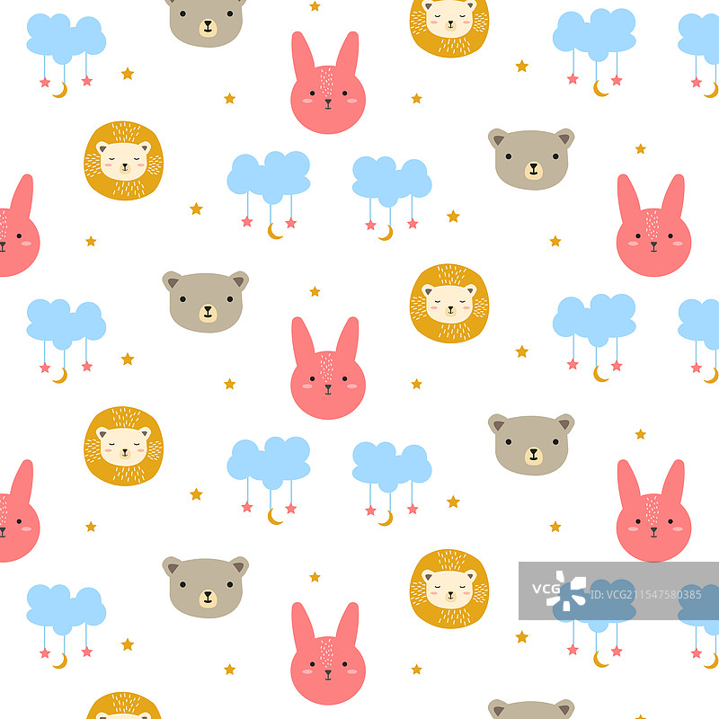 手绘可爱的兔子、泰迪熊和狮子图片素材